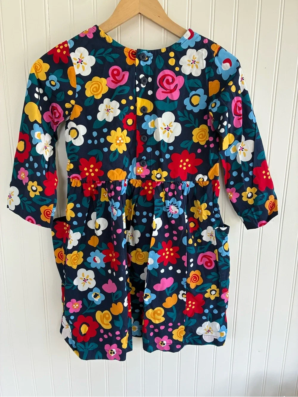 Hanna Andersson Girls Navy Floral Long Sleeve Dress
